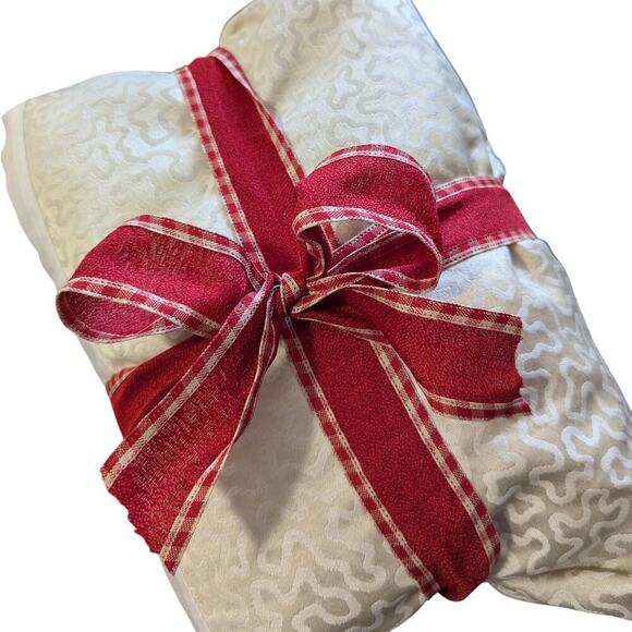 J. Queen Other - J. QUEEN, NEW YORK! GOLDEN CREAM SQUIGGLES & CONTRAST BAR DROP BEDSKIRT! SZ KG